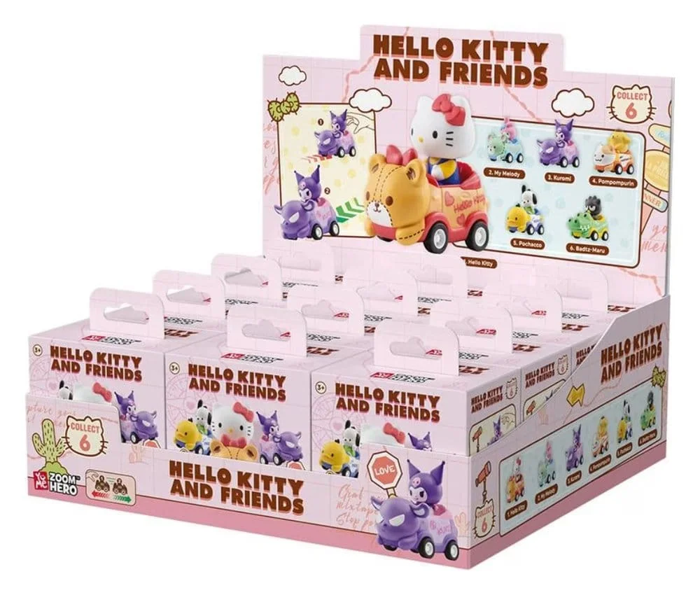 Sanrio Zoom Hero Pullback Vehicles with Figures Hello Kitty and Friends Series 1 Blind Box - 1 Unidade Aleatória